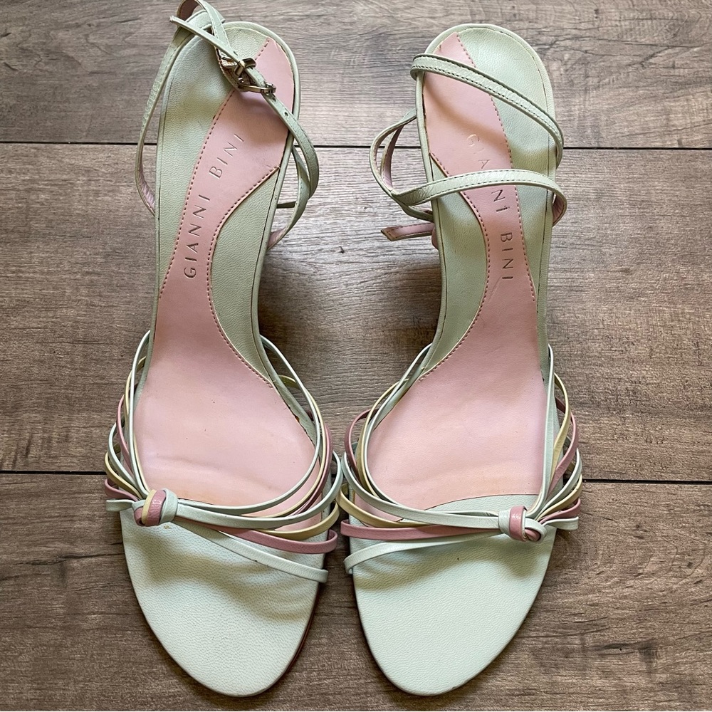 Pastel Colors Strappy High Heel Leather Sandals Sz 8